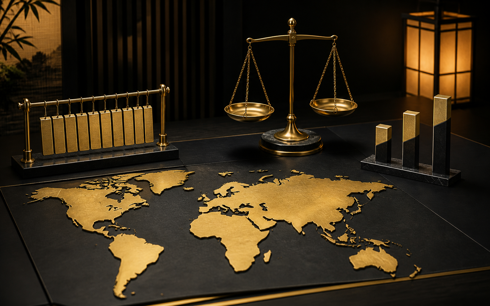 Gold economic calendar, central bank building, and currency instruments representing fundamental analysis
