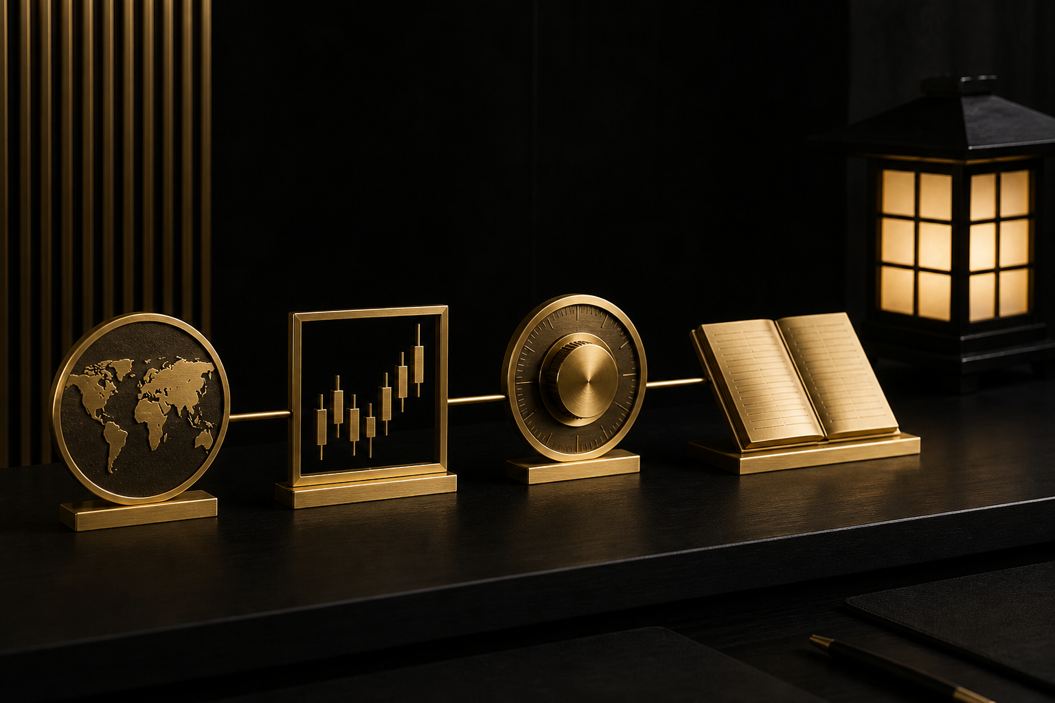 Gold market context, chart, risk dial, and review ledger connected in the structured SK System